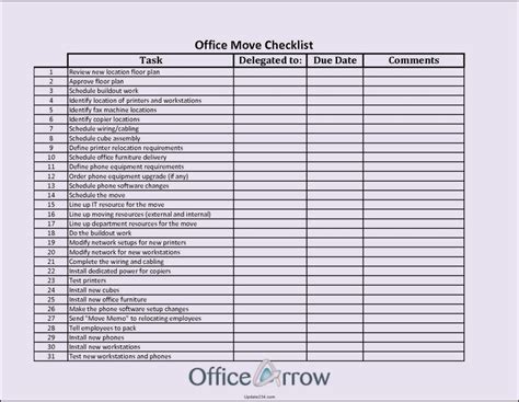 office moving checklist template excel