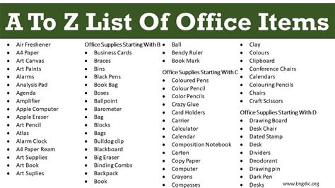 Office Supplies Items List