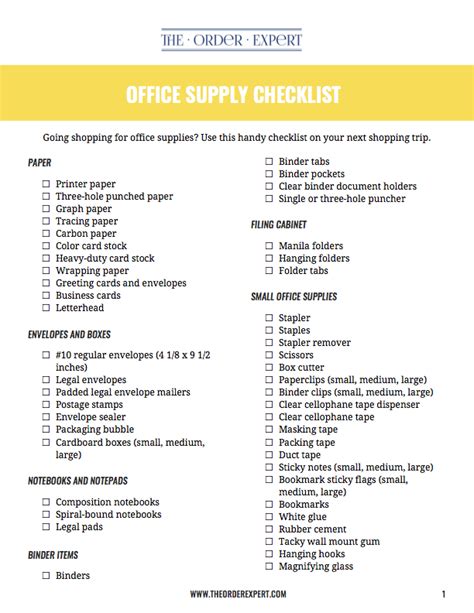 office supplies list pdf
