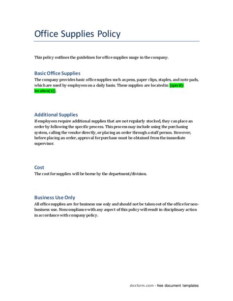 Office Supplies Purchasing Policy