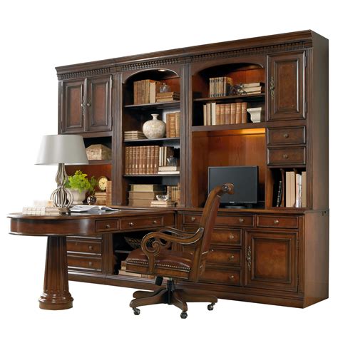 Hamilton Home European Renaissance II Office Wall Unit with Peninsula Desk, Computer Credenza