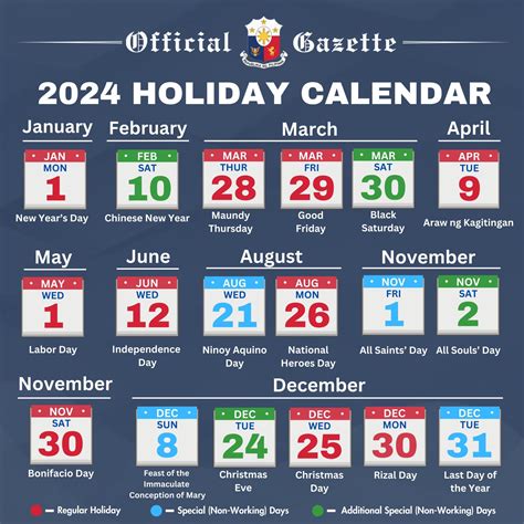official gazette holidays 2024