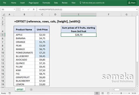 offset function excel 2016