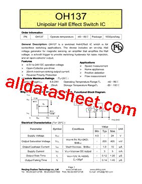 Oh137 Hall Effect Sensor Datasheet