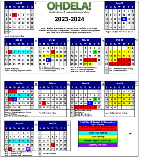 Ohdela School Calendar 2024-2025
