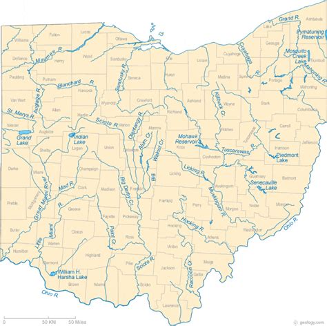 Ohio Map Lakes And Rivers