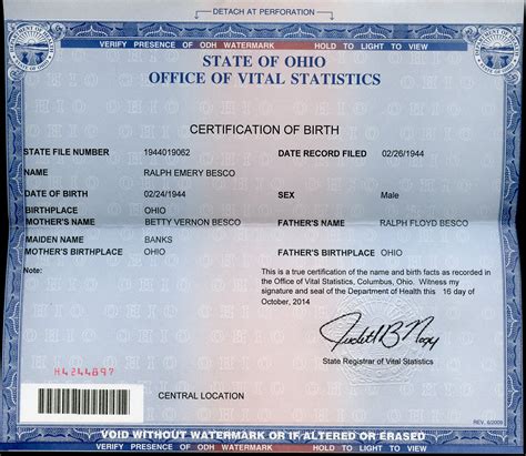 ohio bureau of vital statistics birth record