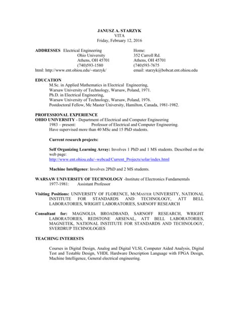 ohio university business resume template