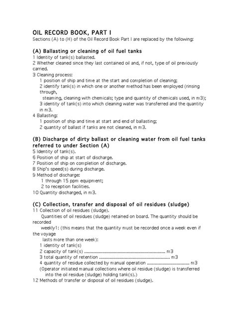 Oil Record Book Code D