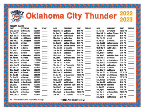 okc thunder home schedule printable