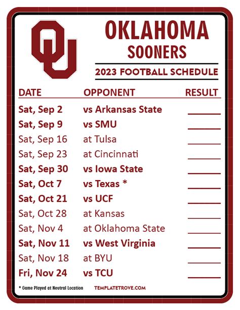 oklahoma football schedule 2023 and opponents