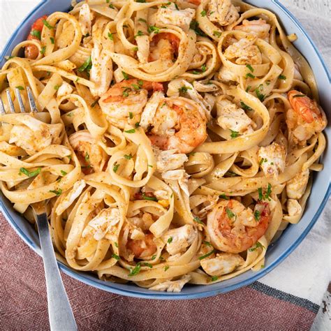Alfredo and shrimp pasta with Old Bay seasoning Seafood