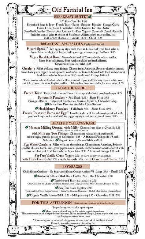 Old Faithful Inn Dining Room Menu / Best Places To Get A Drink In