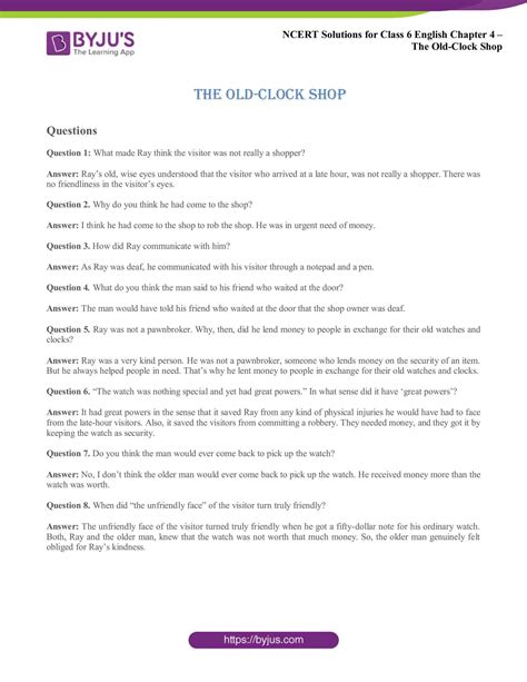 Old Clock Shop Ncert Solutions