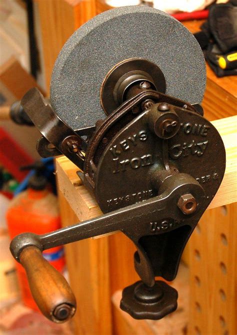 Old Hand Crank Bench Grinder
