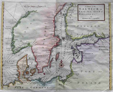 old nautical chart of the baltic sea