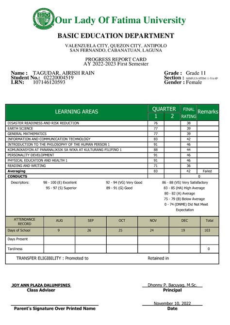 olfu grading system college