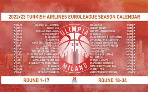 olimpia milano calendario 2022