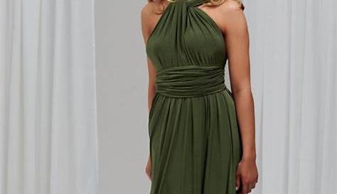 Olive Green Formal Dress Long Plain Aline Vneck Sleeveless Knee Length Prom