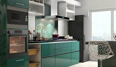 Delicious olive green modular kitchen with sleek seating