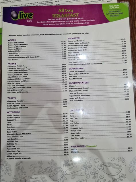 Olive Cafe Bournemouth Menu