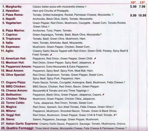 Olive Pizza Surbiton Menu