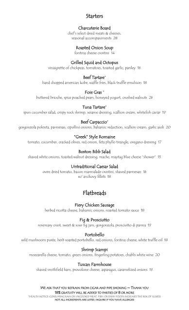 Olives Bellagio Menu