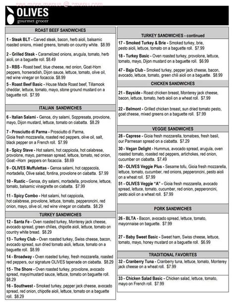 Olives Menu Long Beach Ca