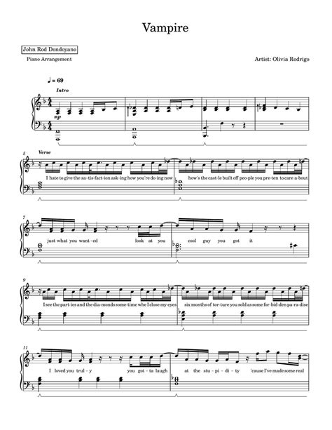 olivia rodrigo vampire piano sheet music