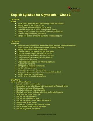 olympiad class 6 syllabus