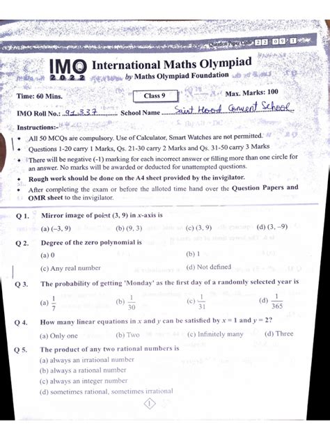 olympiad exam questions for class 11