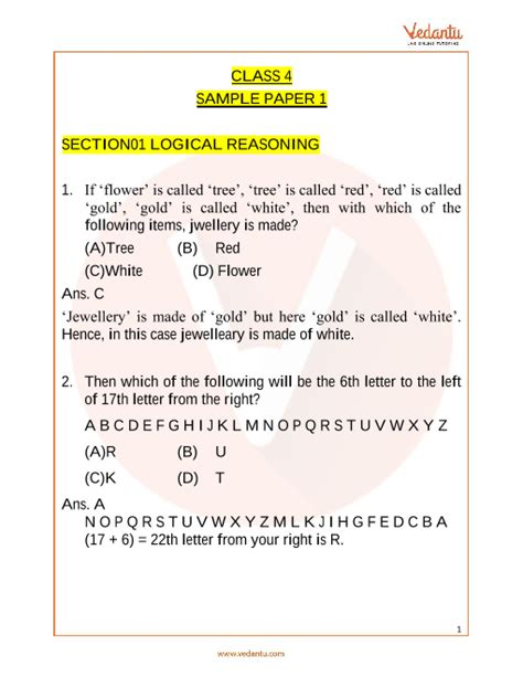 olympiad exam questions for class 4 pdf