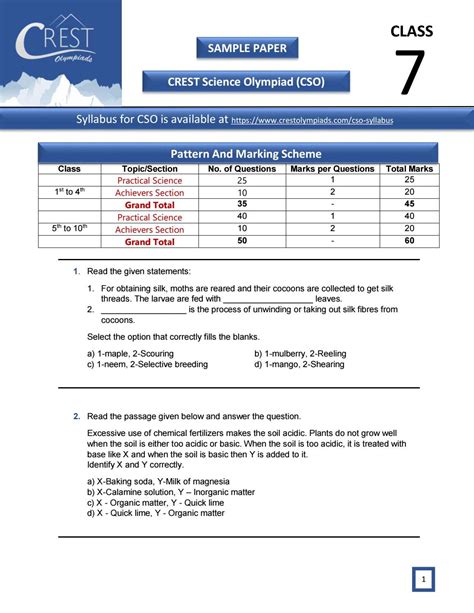 olympiad exam questions for class 7 science