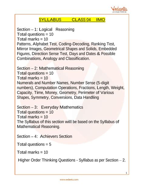 olympiad exam syllabus for class 4 maths
