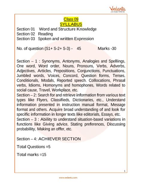 olympiad exam syllabus for class 9