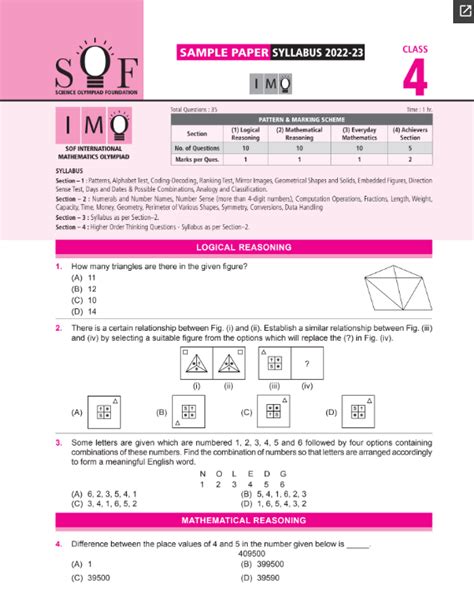 olympiad model papers for class 4 with answers