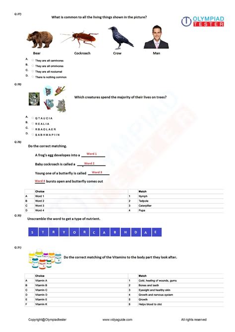 olympiad questions for class 4 science