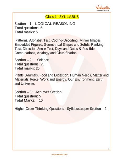 olympiad syllabus for class 4 science