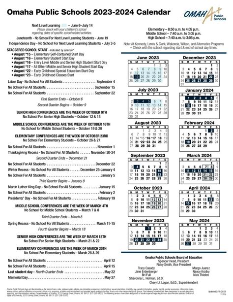 omaha public schools staff calendar