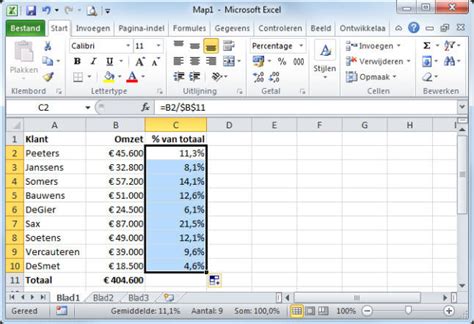 omzet berekenen excel