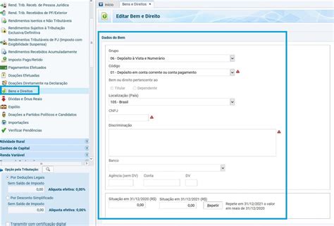 onde declarar conta corrente