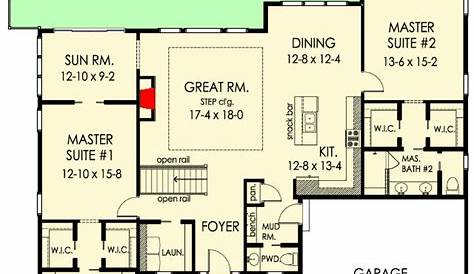 Craftsman Ranch Home Plan with Two Master Suites 69727AM floor plan
