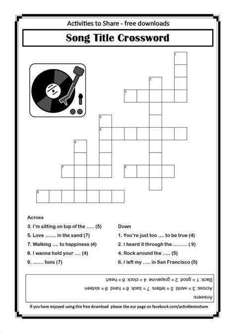 Printable Music Crossword Puzzles Printable Crossword Puzzles