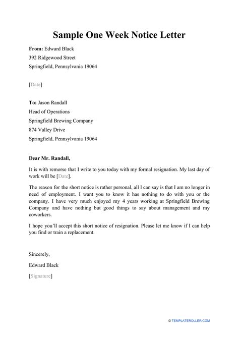 One Week Notice Resignation Letter and Its Template room