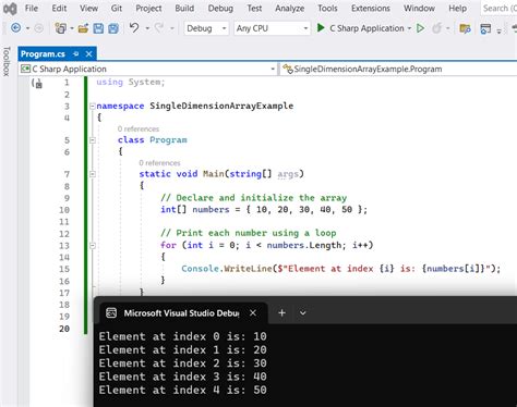 one dimensional array example in c#