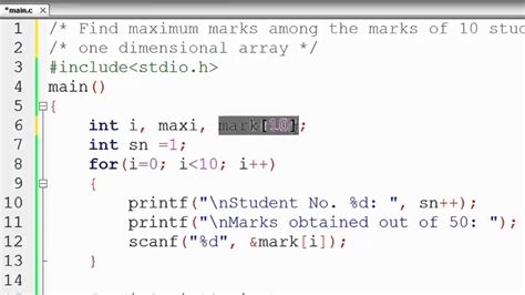 one dimensional array program in c