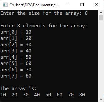 one dimensional array program in cpp