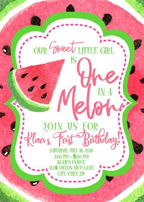 one in a melon birthday invitation template
