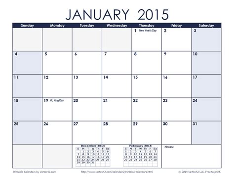 one month calendar 2015