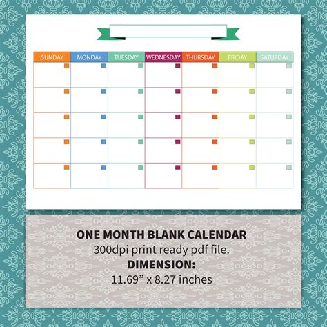 one month calendar template